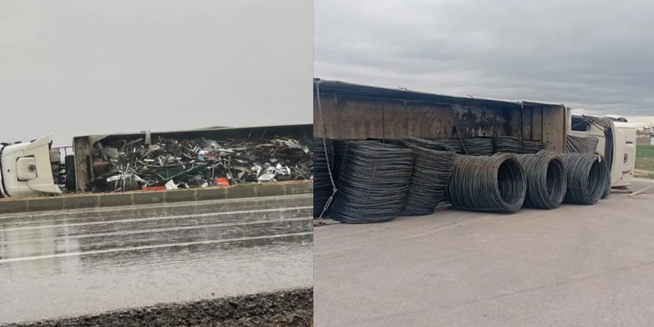 Konya'da şiddetli yağış kazaya sebep oldu! Toplamda 3 TIR devrildi