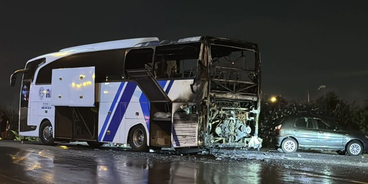 Yolcu otobüsü cayır cayır yandı, facianın eşiğinden dönüldü
