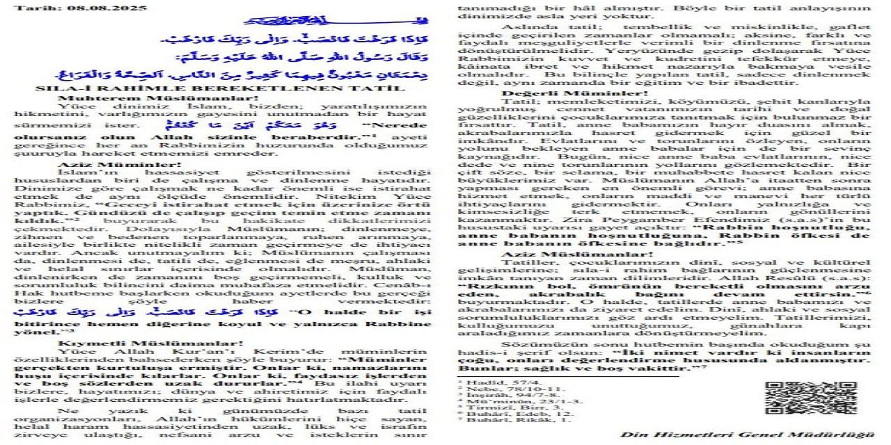 Cuma hutbesinde ülkedeki "tatil" anlayışı eleştiriliyor