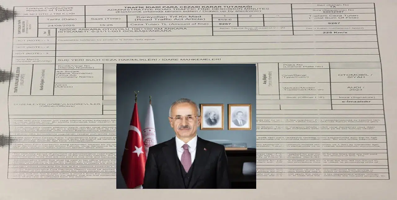 Ulaştırma Bakanı Otoyolda "gaza" gelip hız sınırı aşınca ceza yedi