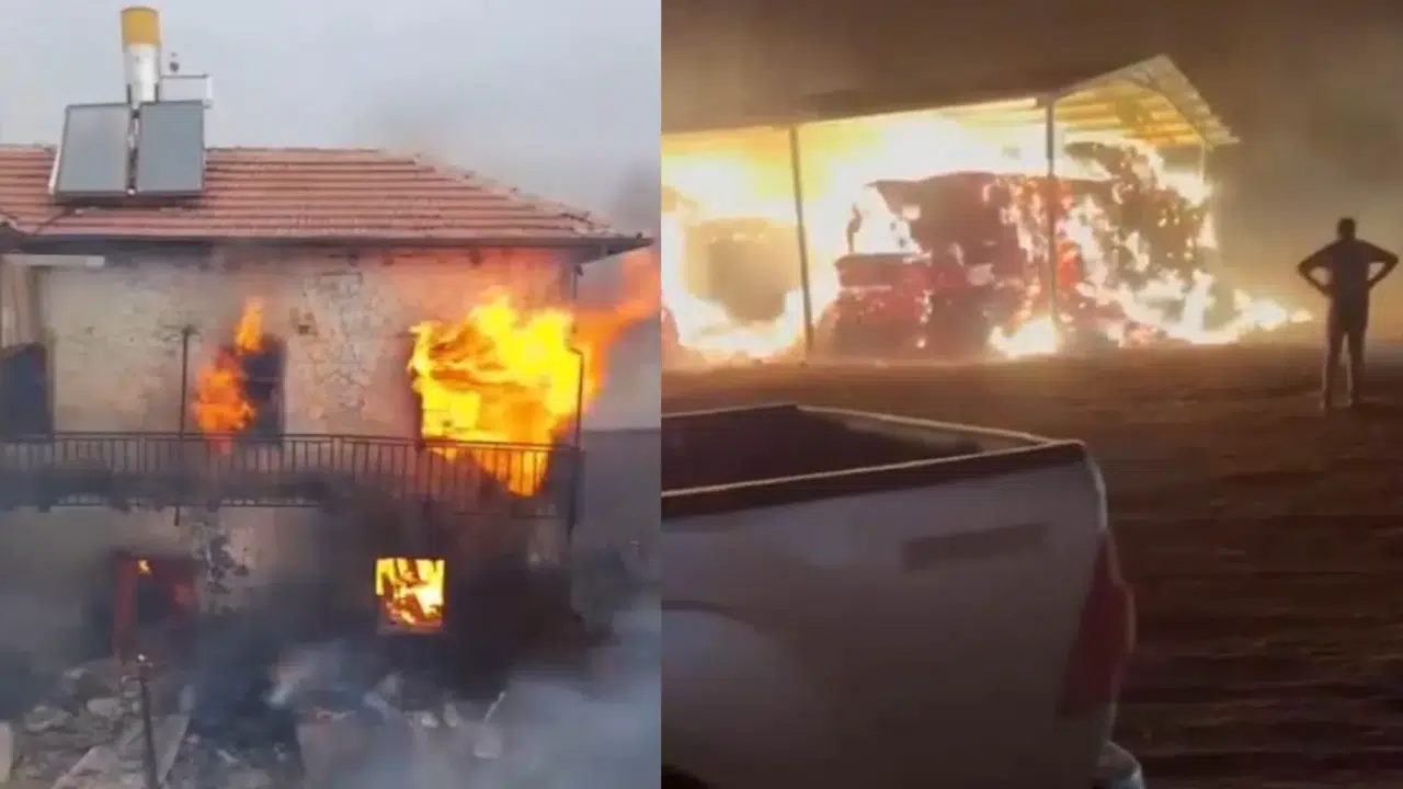 Konya’da fırtınada bir ev ve çiftlikteki saman balyaları yandı