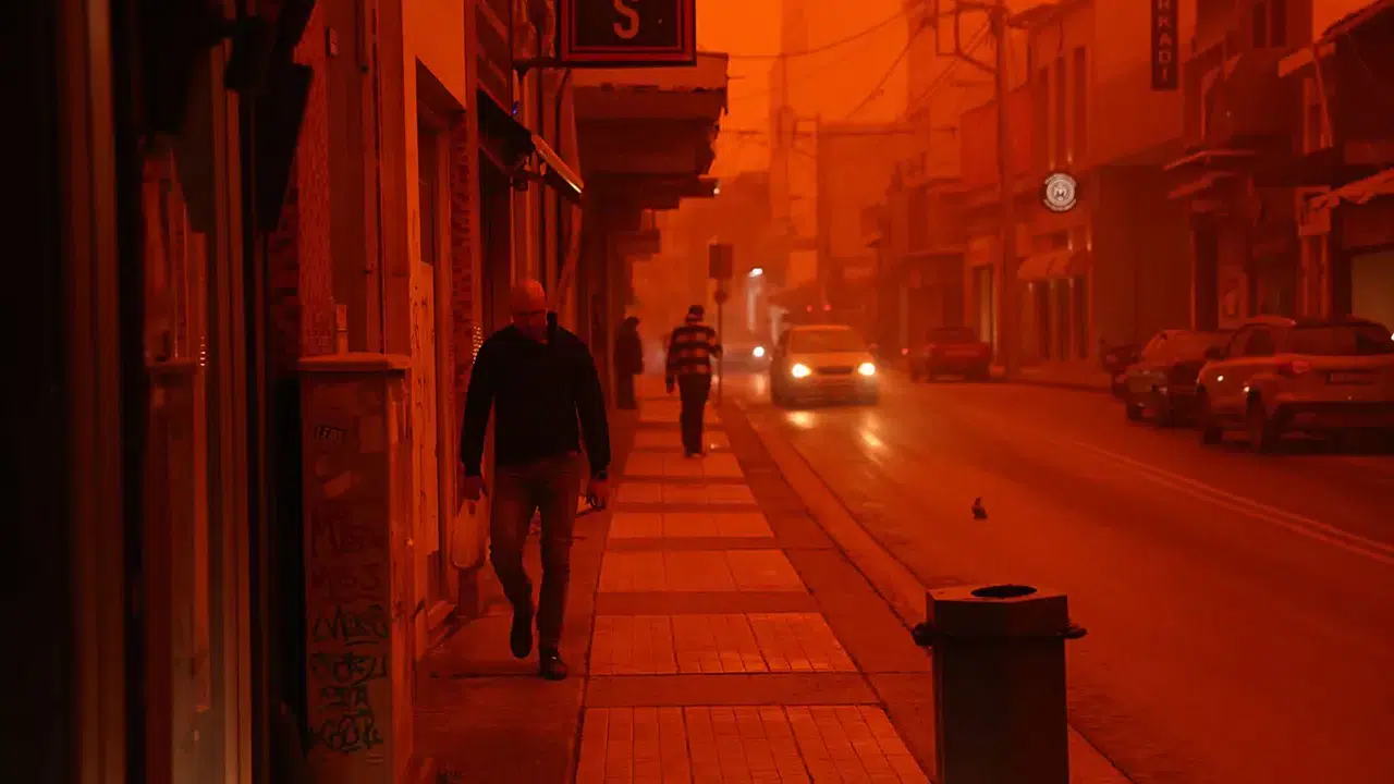 Yunanistan'da korku dolu anlar: Çöl tozu nedeniyle kırmızıya büründü