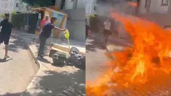 840 bin lira ceza yedi: Ses sistemini belediye böyle önünde yaktı