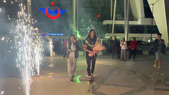 Konya'da milli sporcu Sinem Oruç'a coşkulu karşılama