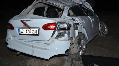 Konya'nın ilçesinde takla atan otomobilin şoförü kayboldu