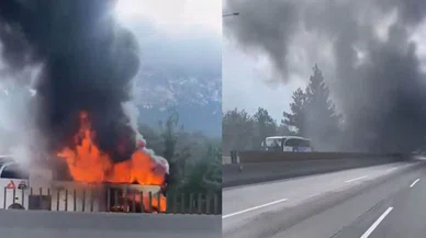 Adana ve Konya arasındaki yolda otobüs alev topuna döndü. Yolcular tahliye edildi