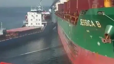 İki dev gemi Bursa Gemlik'te böyle çarpıştı
