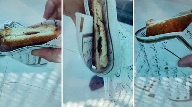 Dini değerleri yine yerle bir ettiler. Öğrencilere Kuran sayfasında tost sattılar