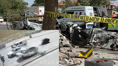 Konya'da aracın ikiye bölündüğü feci kaza saniye saniye görüntülendi