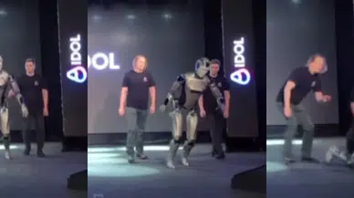 Rusya dünyaya böyle rezil oldu: Robot tanıtım sırasında yere kapaklandı