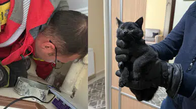 Konya'da bacaya giren kedi 6 saatlik operasyonla kurtarıldı