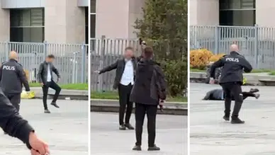 Adliyenin önünde panik: Başına silah dayadı, havaya ateş açtı