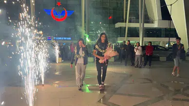 Konya'da milli sporcu Sinem Oruç'a coşkulu karşılama