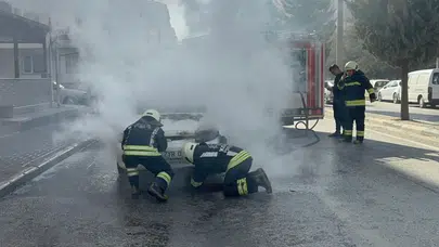 Konya'da seyir halindeki otomobilde yangın