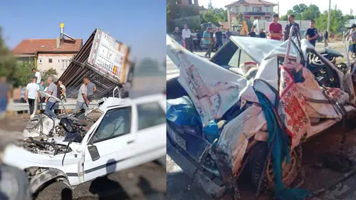 Konya'da feci kaza. Otomobille çarpışan tır alev aldı: 3 ölü