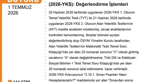 YKS 1 soru iptal, 1 sorunun şıkkı değişti