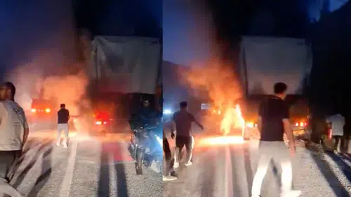 Konya-Antalya yolunda ısınan balatalar önce lastikleri sonra kamyonu yaktı