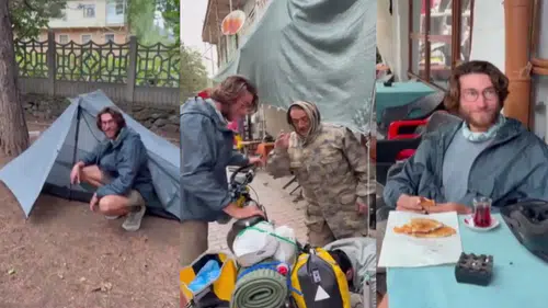 Konya'da bisikletli Fransız gezgine vatandaşlardan yardım eli