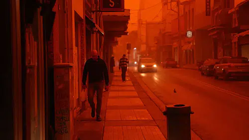 Yunanistan'da korku dolu anlar: Çöl tozu nedeniyle kırmızıya büründü