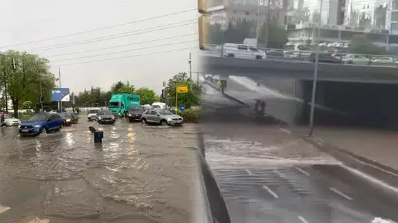 Başkentte yağmur felaketi: Otomobiller sürüklendi, çöken yola araçlar düştü