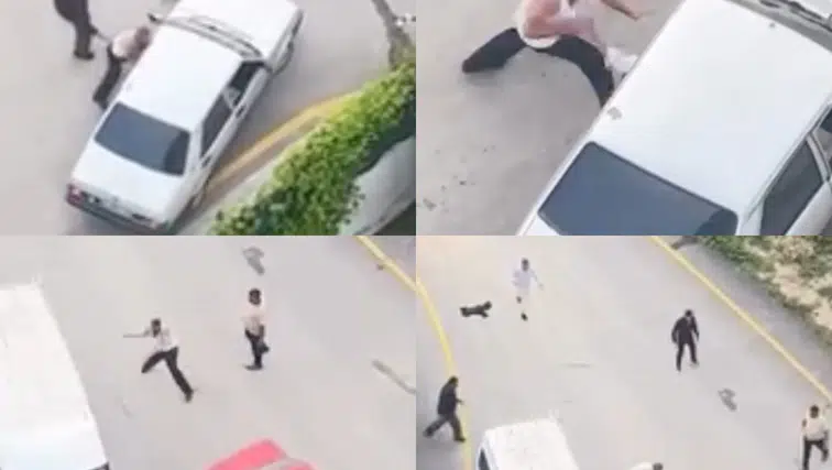 Taşlarla araçlara saldırdılar: Kavga anları kamerada