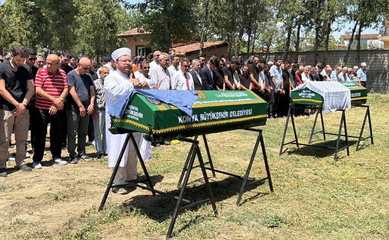 Konya'da anne ve kızına acı veda: Gözyaşları sel oldu