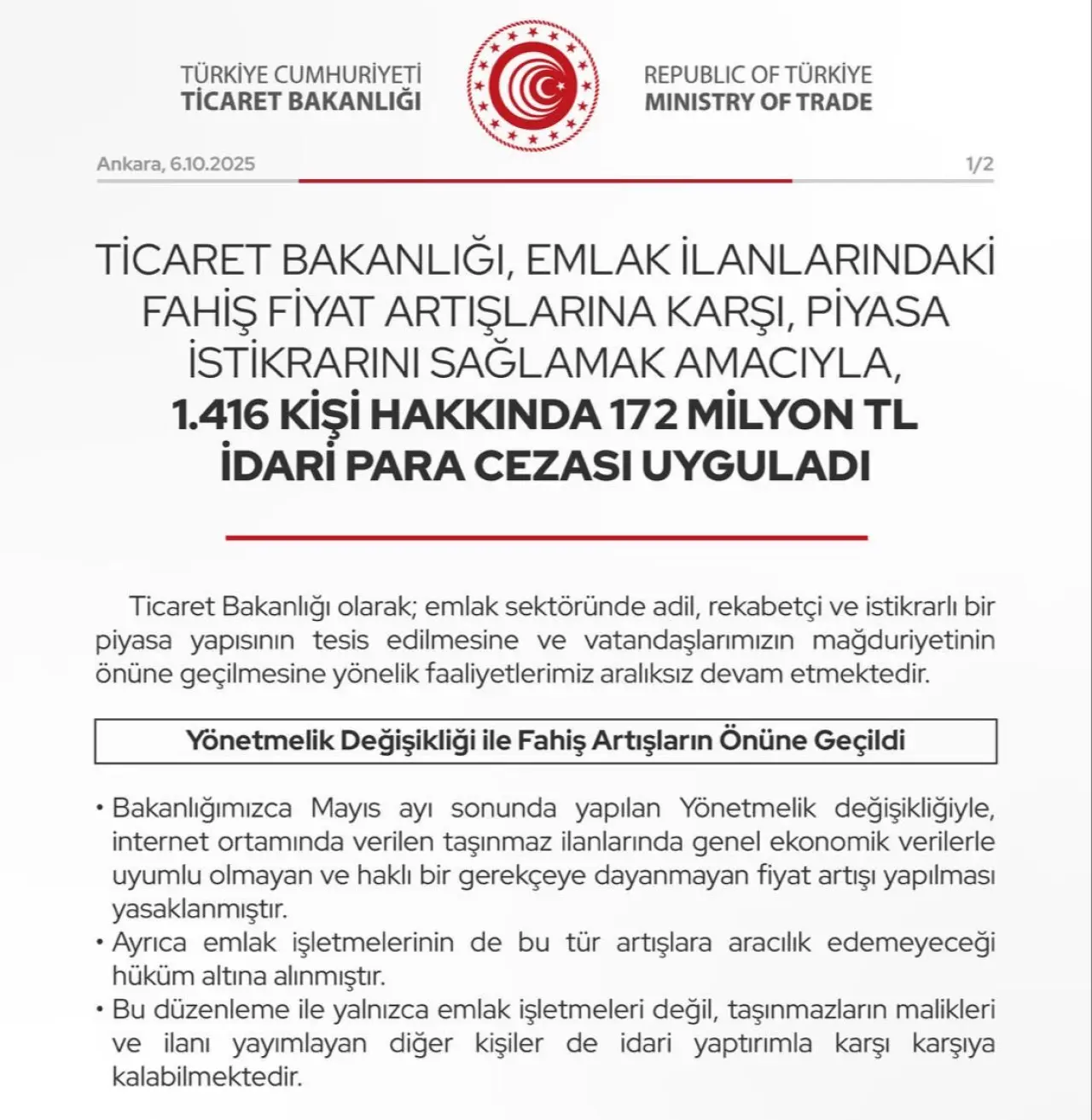 Emlak sitelerine Bakanlık kıskacı: Fahiş artışa 172 milyonluk ceza! - 1. Resim