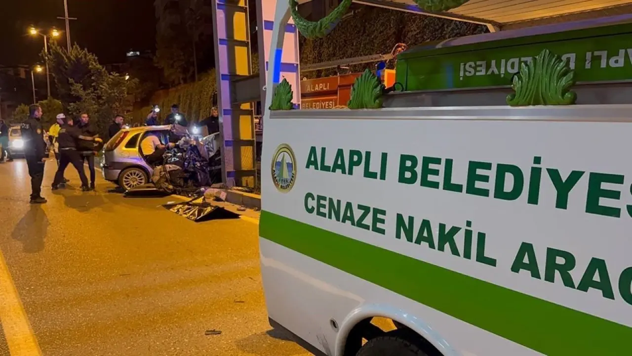 Zonguldak'ta feci kaza: Üst geçidin ayağına çarpan otomobilde iki kişi öldü - 1