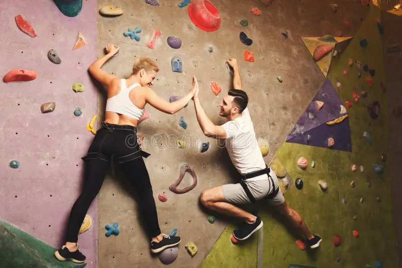 Two Professionals Climbing Artificial Rock Wall at Gym Stock Image - Image  of concentration, extreme: 108817597