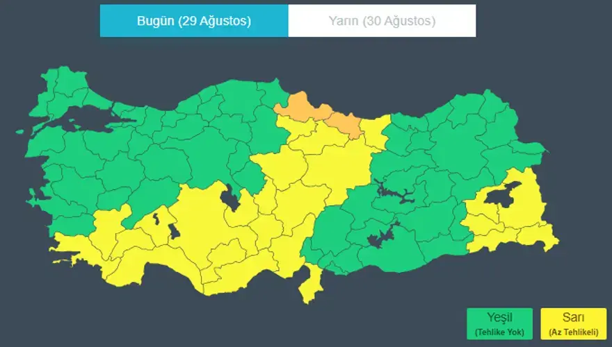 26 İL İÇİN SARI VE TURUNCU KODLU UYARI 1