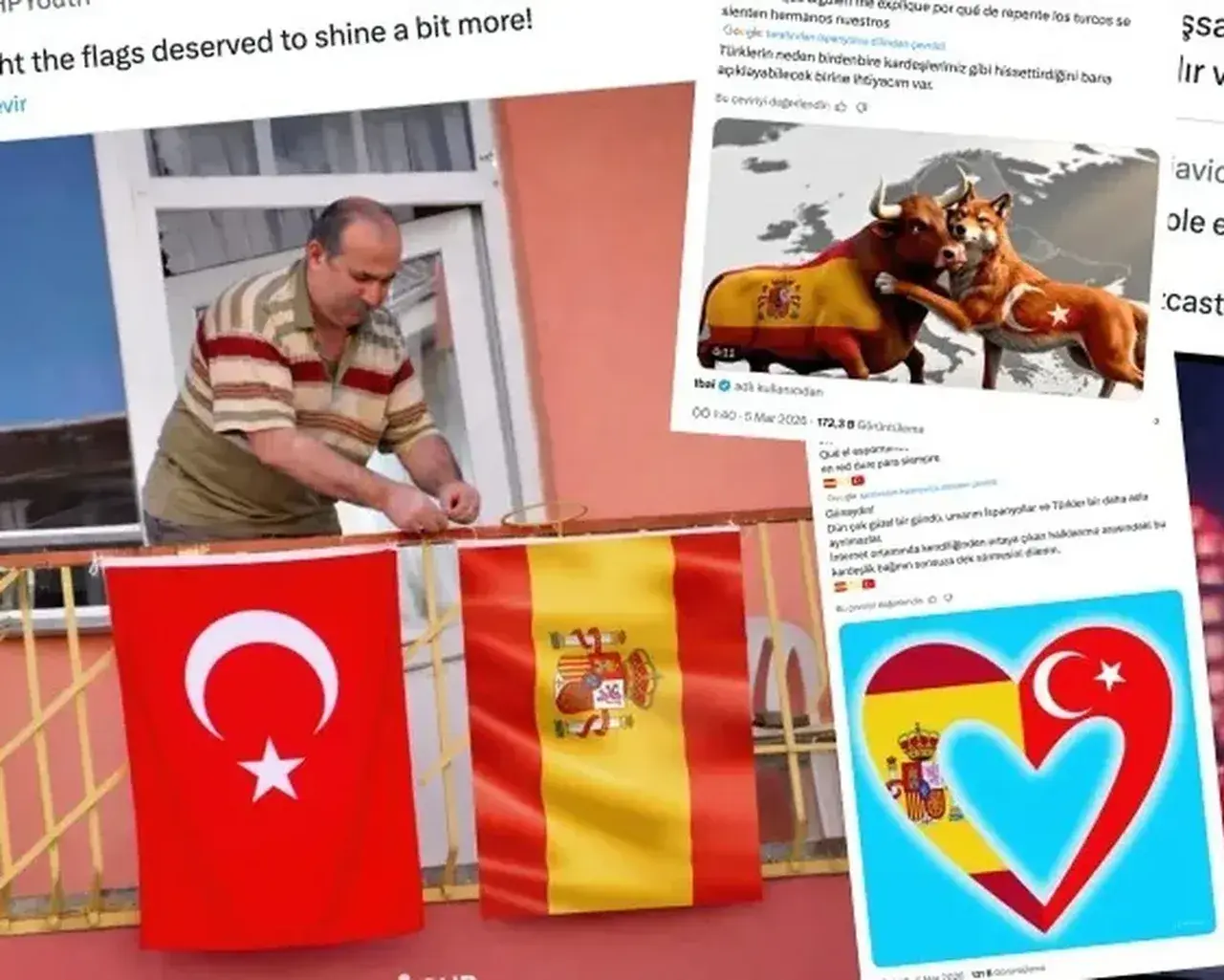 Akdeniz’de Türkiye-İspanya rüzgârı! Bayrak asan amca bu sefer İspanya için balkonda